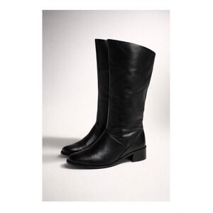 Milly Black Leather Tall Boots Vintage 90s Minimalist Quiet Luxury Retro-8.5